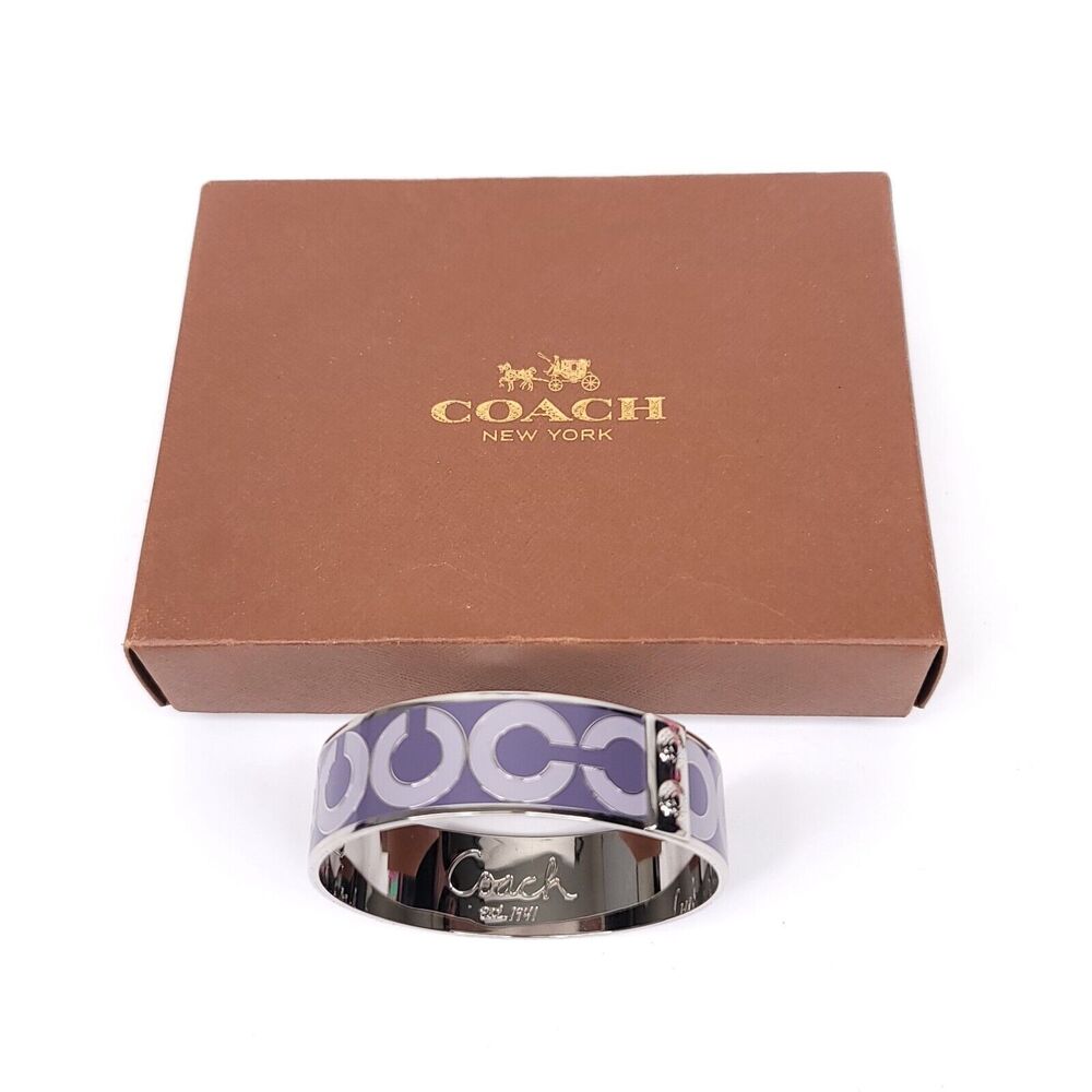Coach Bracelet Vintage Silver Tone Bangle Signature C Y2K Enamel Womens Gift Box